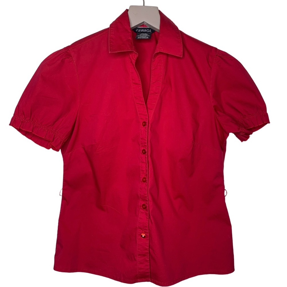 women’s small (4-6) Red V-neck button downshort sleeve blouse.